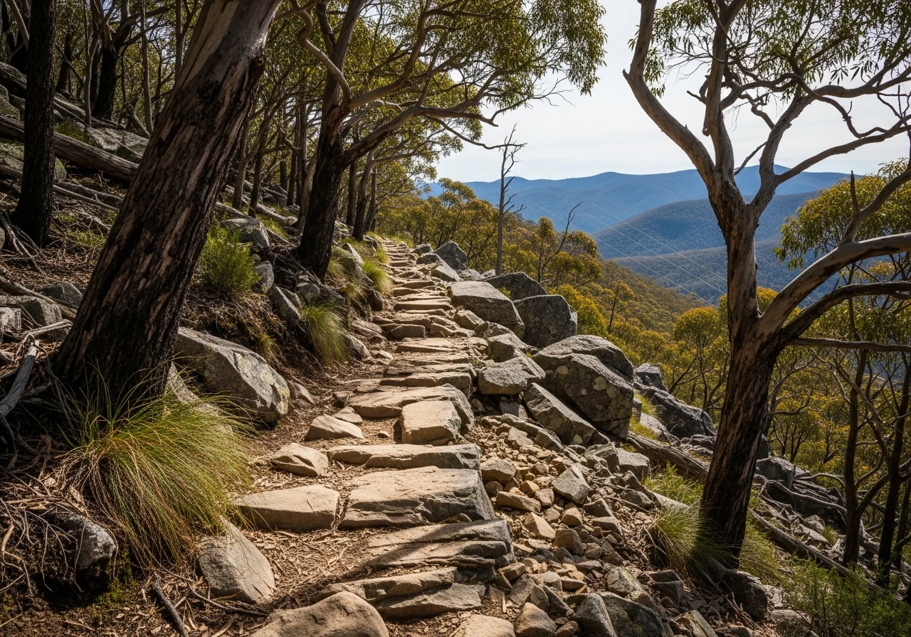 Rock steps on the steepest 4WD track in Victoria