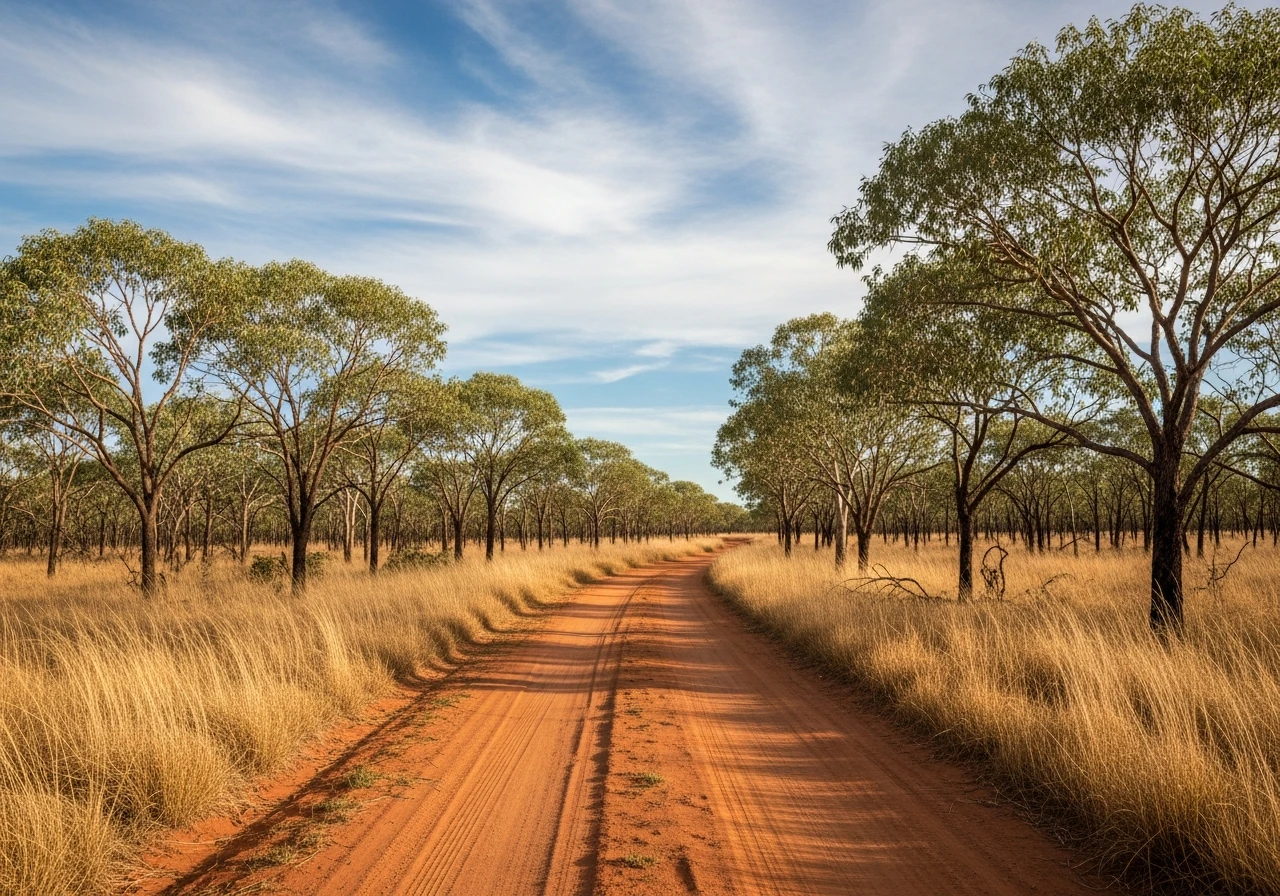 The Rolleston approach road through Brigalow belt country