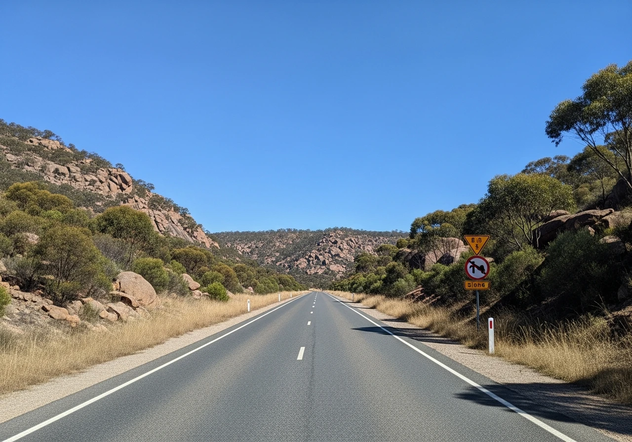 The Big River valley road through granite country
