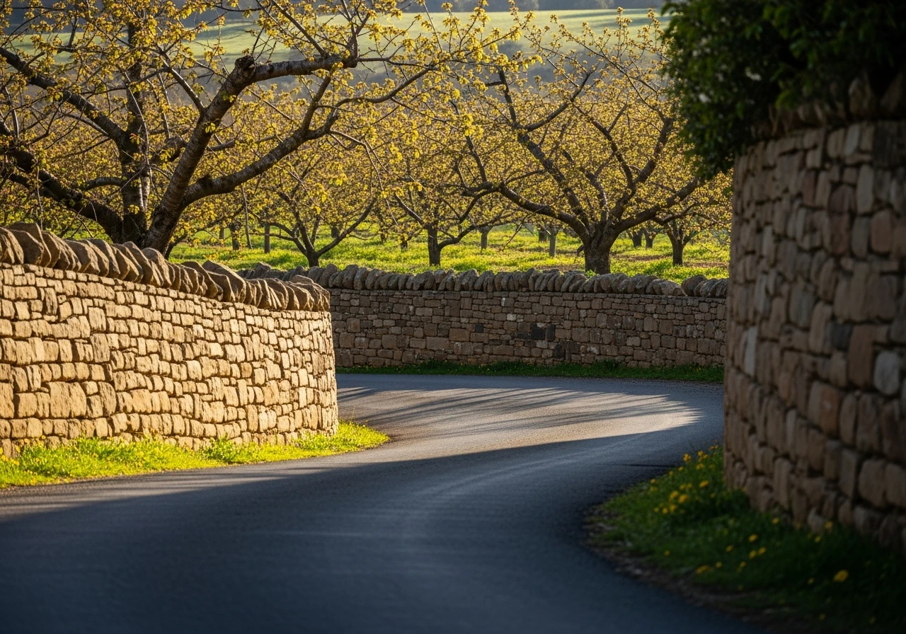 Narrow orchard lanes at Cherryville - the opening section through stone-walled country