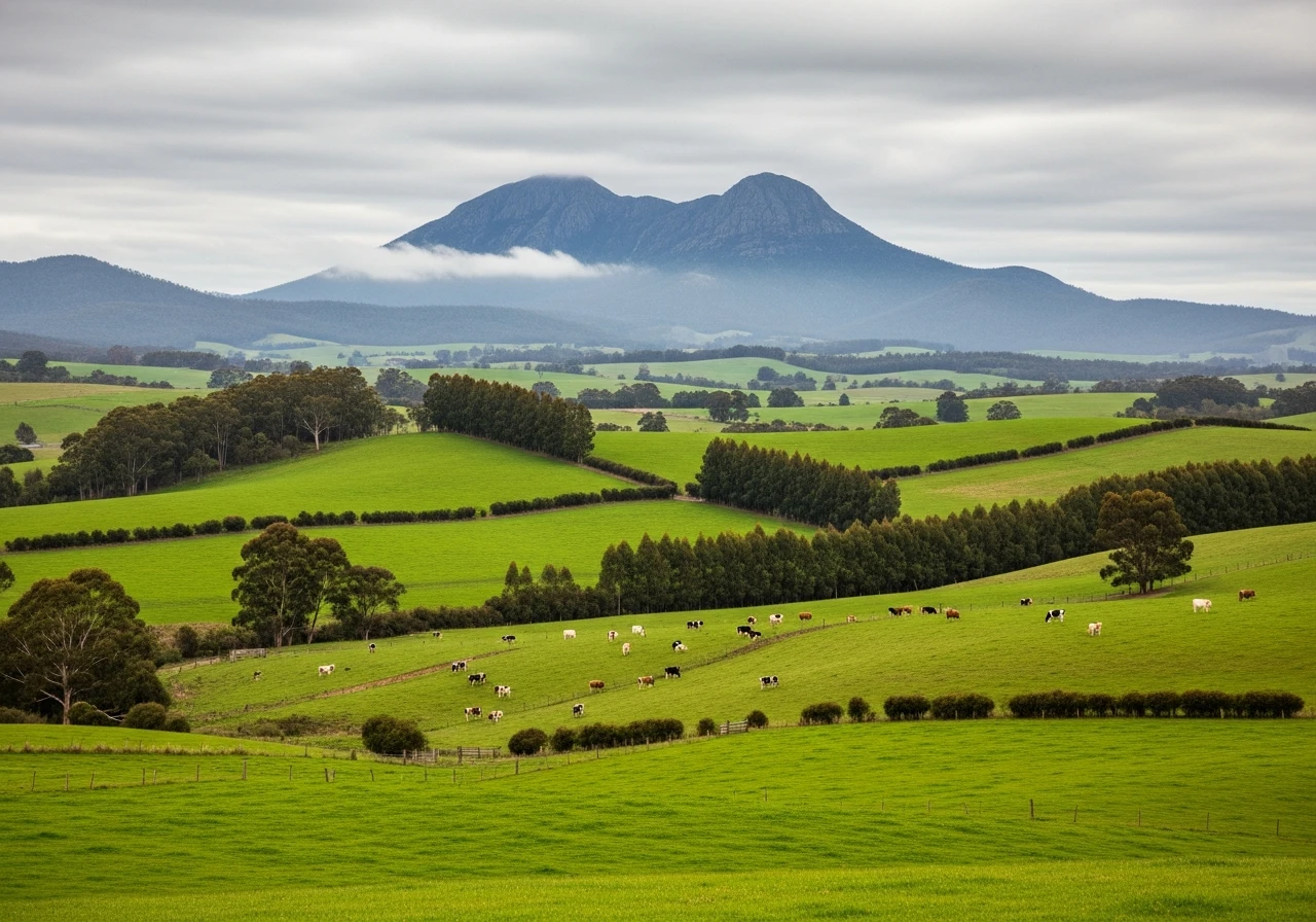 Northwest Tasmania - farming country with Mount Roland behind