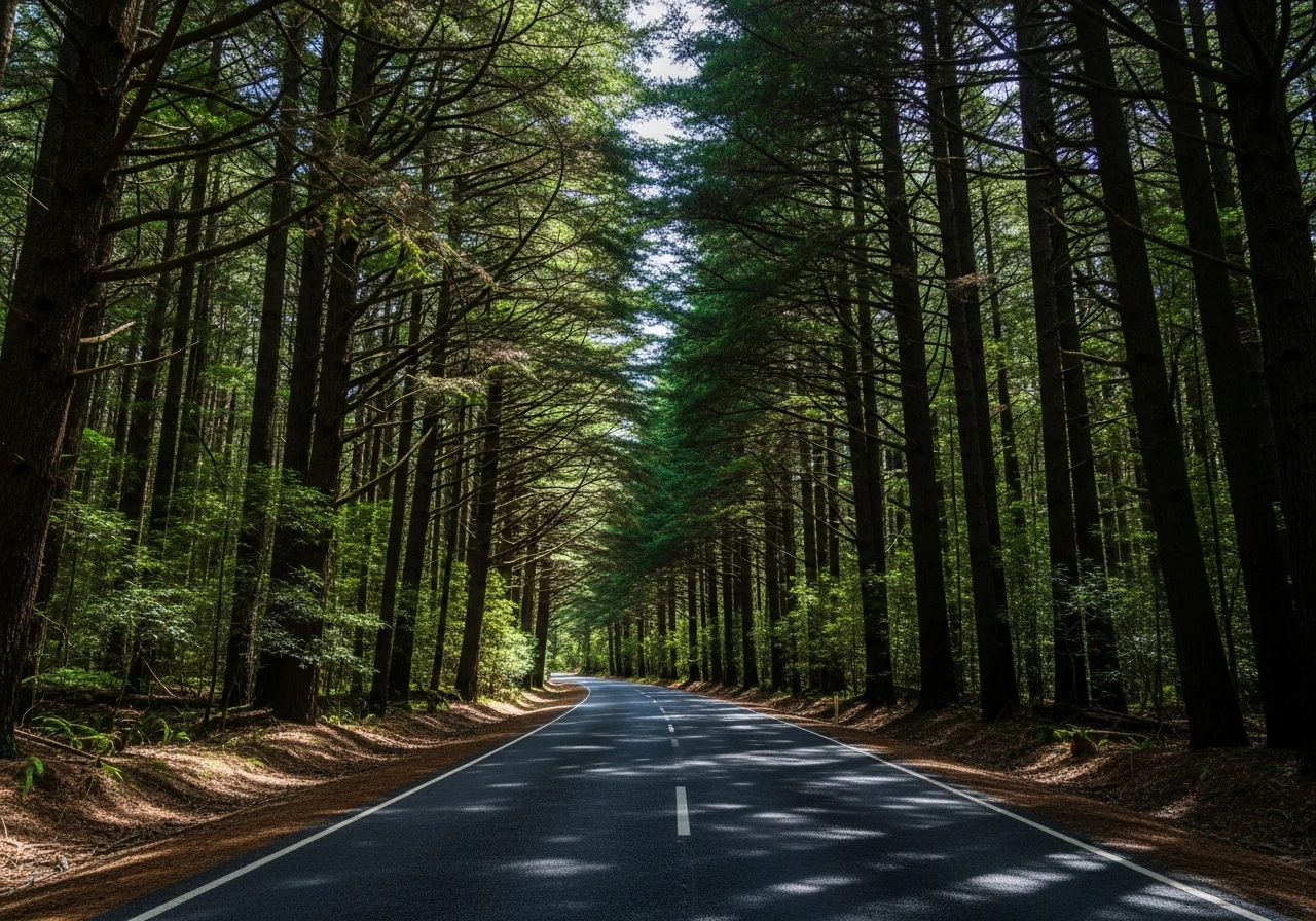 Dense forest road approaching the Tahune Reserve